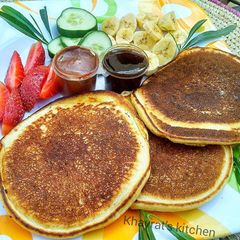 Fluffy vanilla healthy pancakes A picture of Fluffy vanilla healthy pancakes.