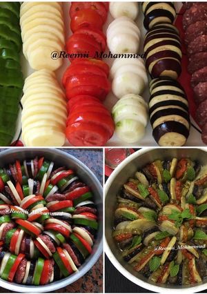 صورة لوصفة كباب وخضار بالفرن