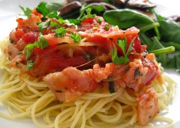 Easy Prepare Recipe 20 Minute Pasta w Bacon Tomato Sauce for 2 Delicious Nutritious