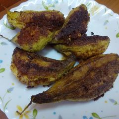 A picture of Keema stuffed kerela(bitter gourd).