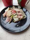 Aspargus pasta with cured ham and chervil