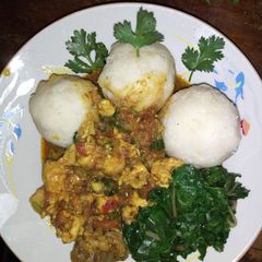 A picture of Cornballs with chicken curry.
