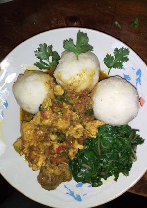 A picture of Cornballs with chicken curry.