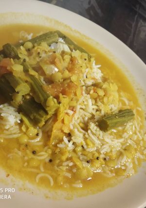 A picture of Drumstick dal with rice.