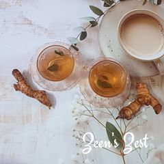 A picture of Fresh Galangal and Tulsi Chai.
