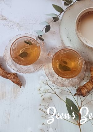 A picture of Fresh Galangal and Tulsi Chai.