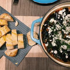 A picture of Spicy tomato mussels with feta: Mydia Saganaki ♥️.