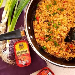 A picture of Spicy Fried Rice with Canned Spanish Mackerel (in tomato sauce).