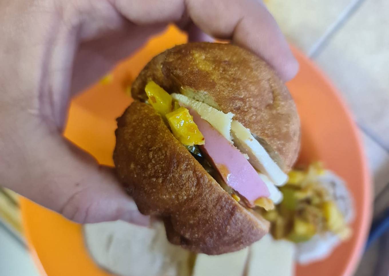 Polony, atchar and cheese fat cake