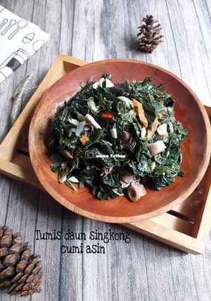 Foto resep Tumis daun singkong cumi asin