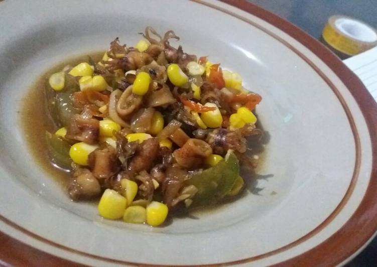 Resep Tumis cumi kering asin jagung manis, Anti Gagal