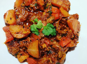 A picture of Spicy Ridge Gourd or Tori Masala.
