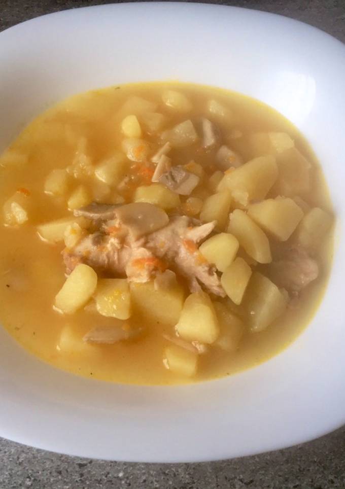 Тушеная картошка с курицей и грибами