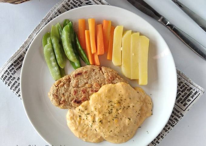 Steak Tempe Saus Telur Asin