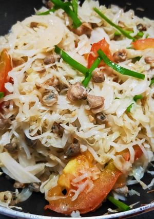 Hình của món Hến xào bắp sú & cà chua.