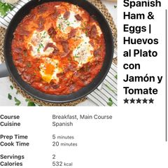 A picture of Spanish Ham & Eggs | Huevos al Plato con Jamón y Tomate.