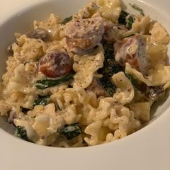 Creamy wholegrain mustard and sausage pasta A picture of Creamy wholegrain mustard and sausage pasta.