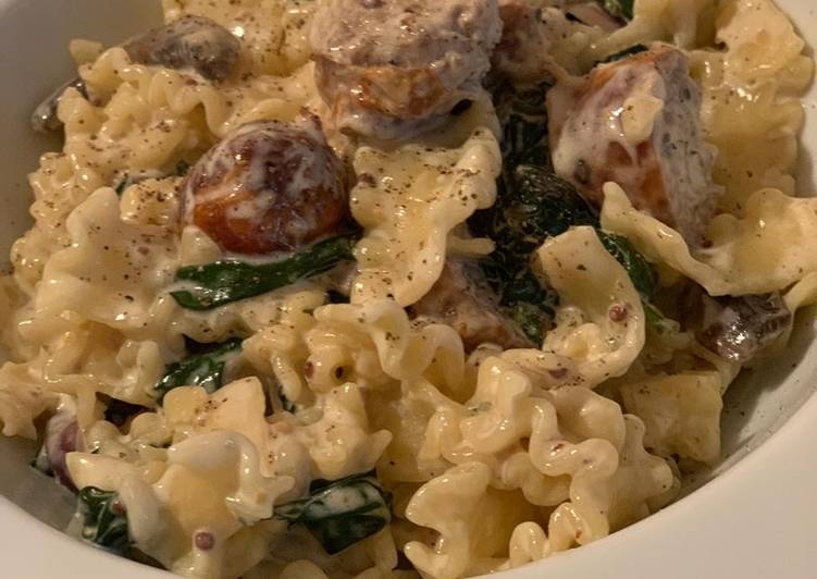 Easiest Way to Cooking Creamy wholegrain mustard and sausage pasta Tasty