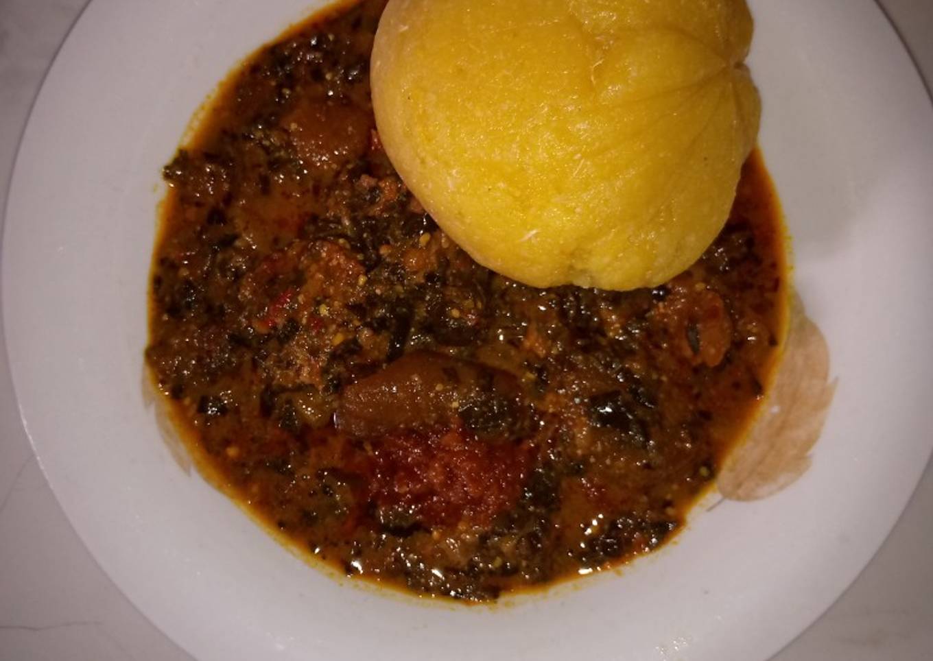 Eba and ugwu soup