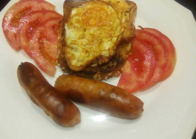 Baked sausage and fried egg on a toast # eldy breakfast contest
