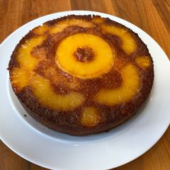 A picture of Islands Cake (upside down pineapple, rum and coconut cake).