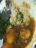 Beef Stew with Waru, Served with Rice and Saute kales
