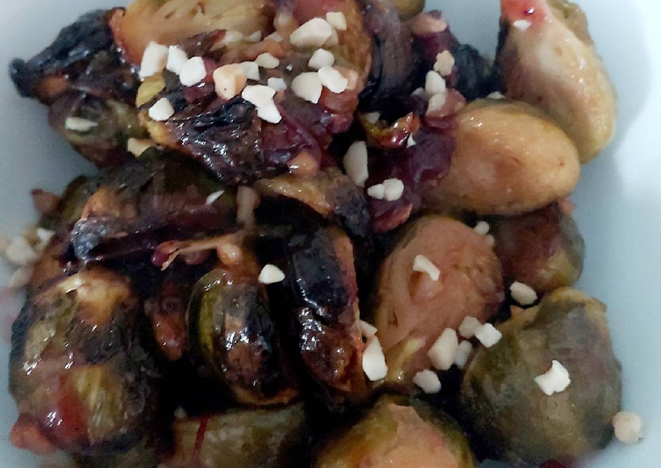 My Roasted Sprouts in orange,crushed Walnuts and Cranberry sauce