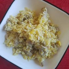 A picture of Ground Turkey, Leftover Rice & Eggs.