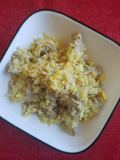 A picture of Ground Turkey, Leftover Rice & Eggs.
