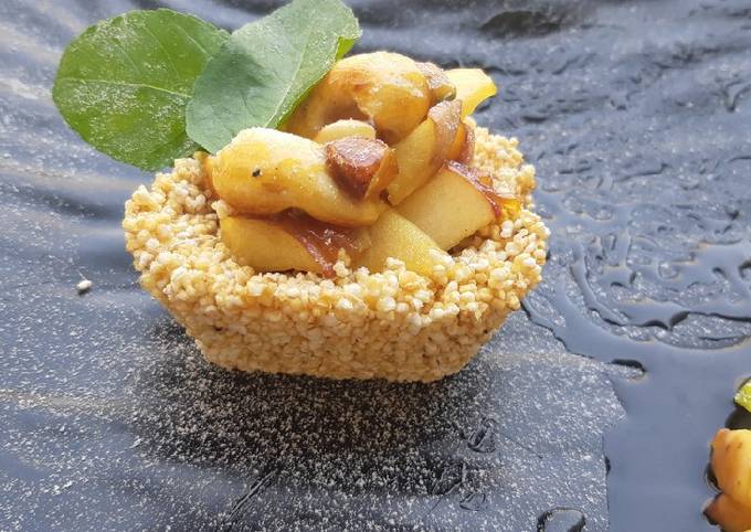 Rajgira jaggery tart with caramelized apple and nuts