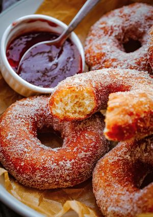 A picture of Small Batch Cinnamon Sugared Ring Doughnuts (makes 6).