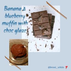 A picture of Banana and Blueberry Muffin with Chocolate Glaze....