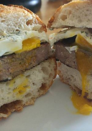 A picture of Breakfast Steak n' Eggs Sandwich.