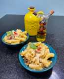Rigatoni a la carbonara con alcachofas