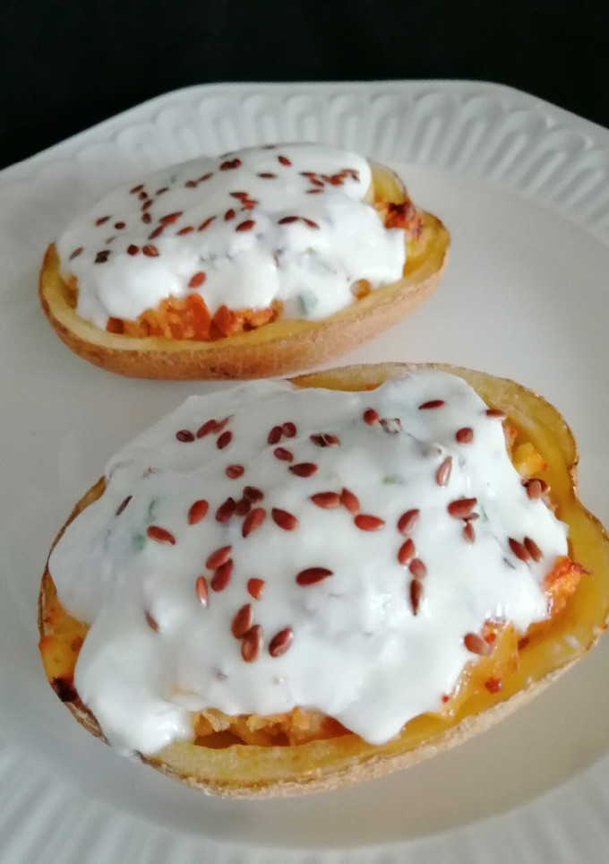 Una foto de Patatas rellenas de soja y verduras