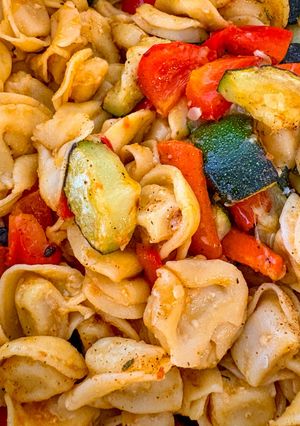 A picture of Easy Pesto Tortellini with Summer Vegetables.