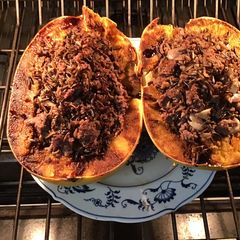 A picture of California Farm Wild Rice & Buffalo Meat Stuffed Squash.