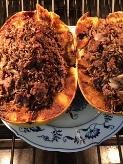 A picture of California Farm Wild Rice & Buffalo Meat Stuffed Squash.
