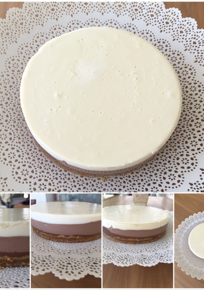 Una foto de Tarta 🎂 tres chocolates con base de galleta 🍪