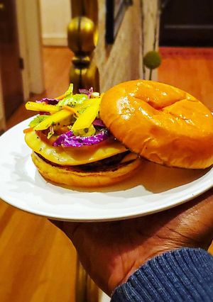 A picture of Gouda Impossible burgers.