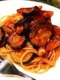 Eggplant and Zucchini Bacon Tomato Pasta