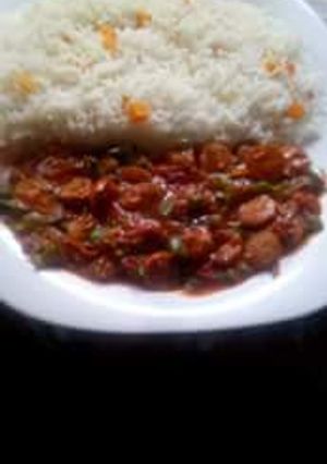 A picture of Rice and sausage stew.