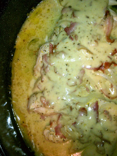 A picture of bacon chicken dinner.