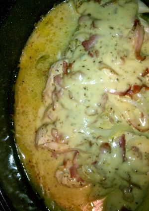 A picture of bacon chicken dinner.