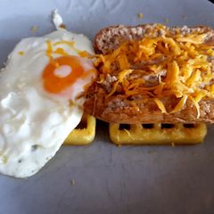 My Breakfast. Sausage & Egg on Toasted Waffles. 🙄 A picture of My Breakfast. Sausage & Egg on Toasted Waffles. 🙄.