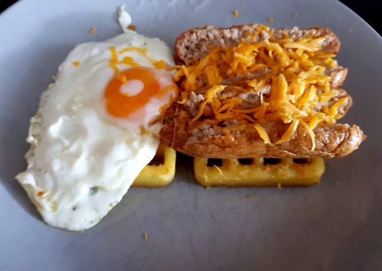 My Breakfast. Sausage & Egg on Toasted Waffles. π