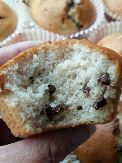 A picture of Vickys Chocolate Chip Banana Muffins, GF DF EF SF NF.