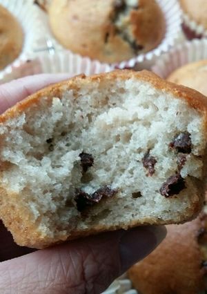 A picture of Vickys Chocolate Chip Banana Muffins, GF DF EF SF NF.