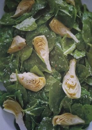 A picture of Spinach and Artichoke Salad by Rocco Dispirito .