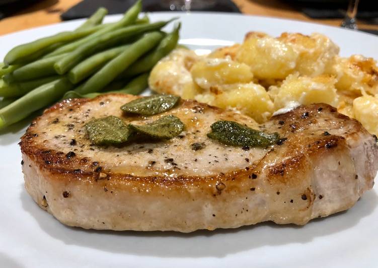 Simple Way to Prepare Yummy Pork loin with Crispy Sage Butter and Gnocchi Gratin